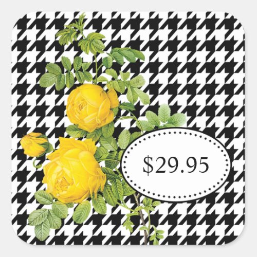 Black and White Houndstooth Yellow Rose Price Tags