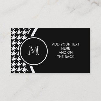 Black And White Houndstooth Your Monogram Business Card by GraphicsByMimi at Zazzle