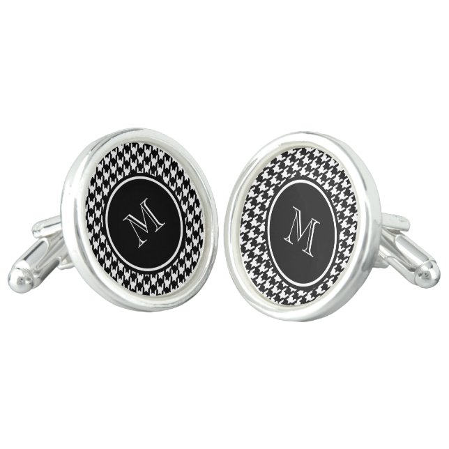 Black and White Houndstooth Your Monogram Cufflinks (Angled)