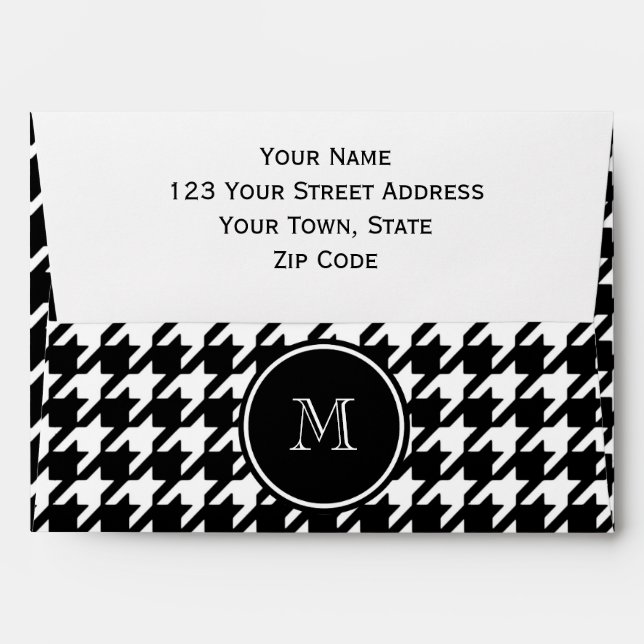 Black and White Houndstooth Your Monogram Envelope (Back (Top Flap))