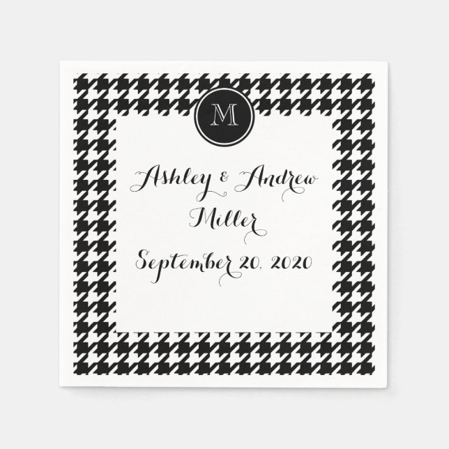 Black and White Houndstooth Your Monogram Napkins (Front)