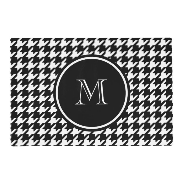 Black and White Houndstooth Your Monogram Placemat (Front)
