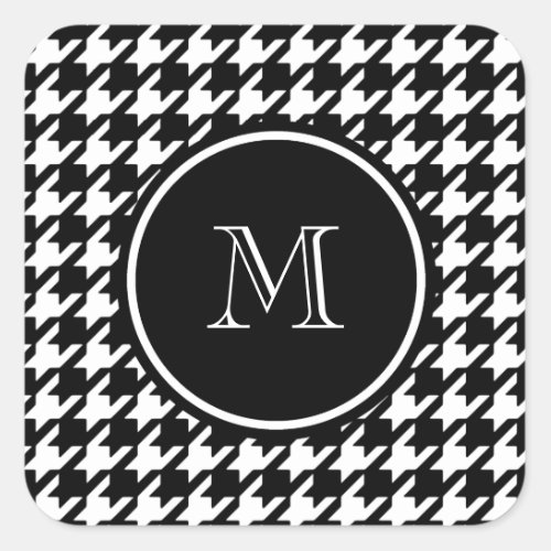 Black and White Houndstooth Your Monogram Square Sticker