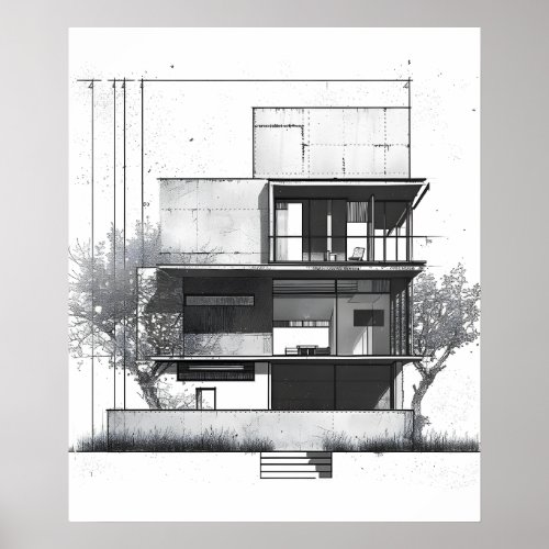 Black And White House Diagram Poster