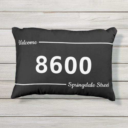 Black and White House Numbers Street Address Porch Outdoor Pillow