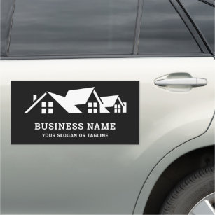 Black and White House Roofing Construction Roofer Car Magnet
