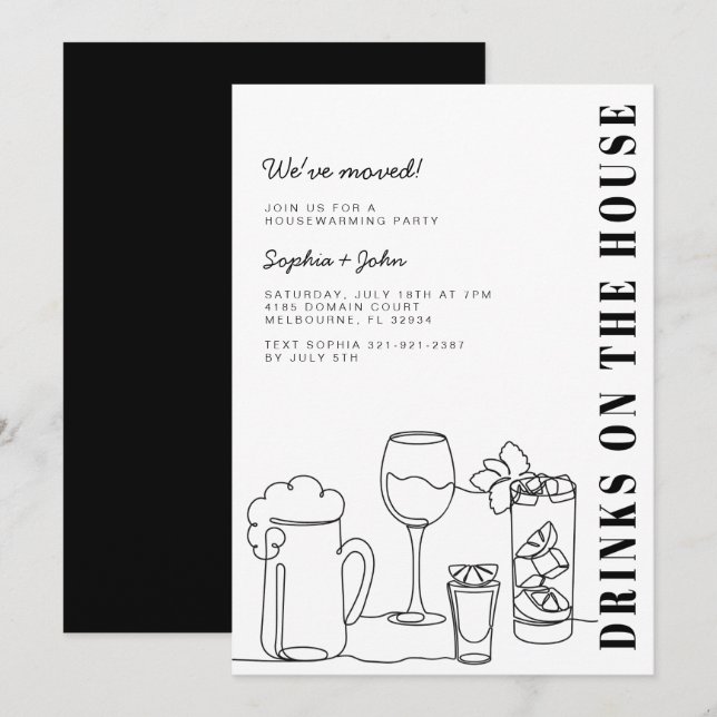 Black and White Housewarming Party Invitation (Front/Back)