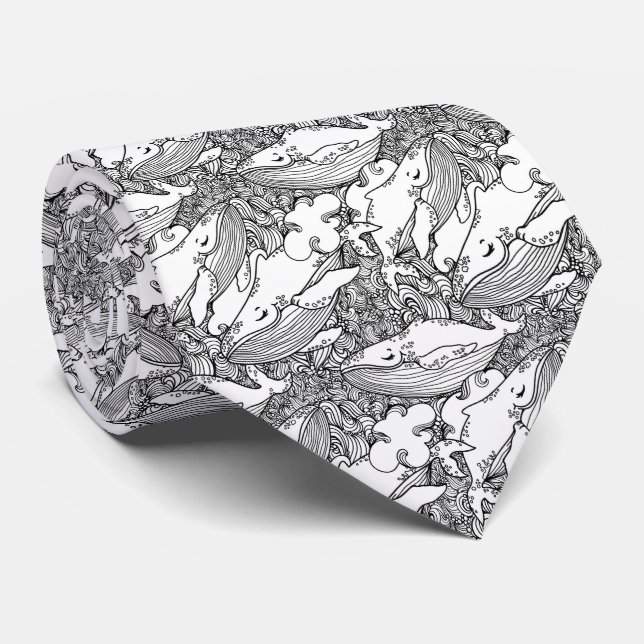Black And White Humpback Whale Neck Tie (Rolled)