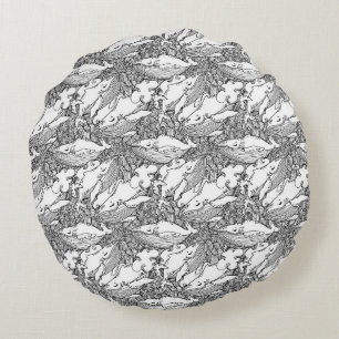 Black And White Humpback Whale Round Pillow