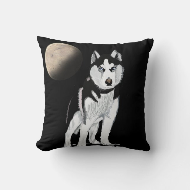 Black and White Husky Dog Throw Pillow (Front)