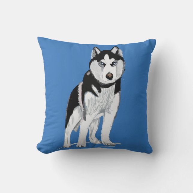 Black and White Husky Dog Throw Pillow (Front)