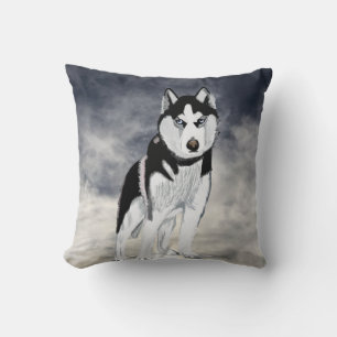 Black and White Husky Dog Throw Pillow