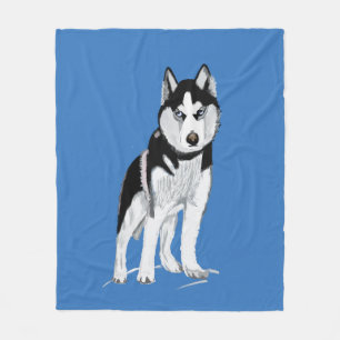 Black and White Husky Fleece Blanket