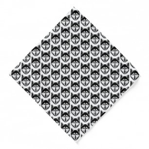 Black and White Husky Portrait Lino Cut Pattern Bandana