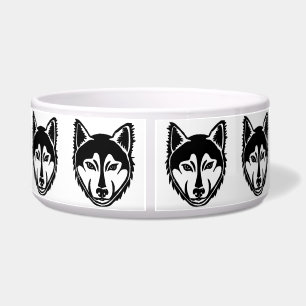 Black and White Husky Portrait Lino Cut Pattern Bowl