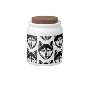 Black and White Husky Portrait Lino Cut Print Candy Jar