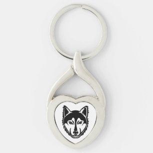 Black and White Husky Portrait Lino Cut Print Keychain