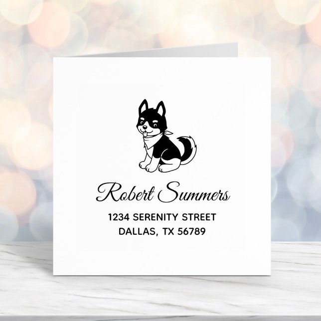 Black and White Husky Puppy Dog Address Self-inking Stamp (Creator Uploaded)