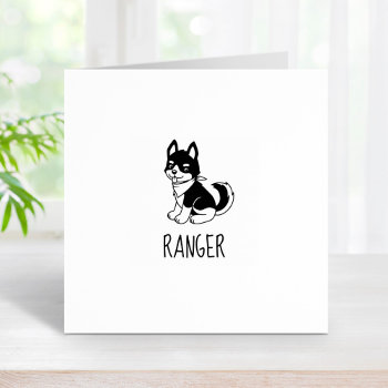 Black And White Husky Puppy Dog Custom Name Rubber Stamp by Chibibi at Zazzle
