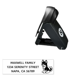 Black and White Husky Puppy Dog Family Address Pocket Stamp