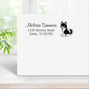 Black and White Husky Puppy Dog Return Address Rubber Stamp