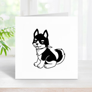 Black and White Husky Puppy Dog Rubber Stamp