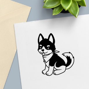 Black and White Husky Puppy Dog Self-inking Stamp