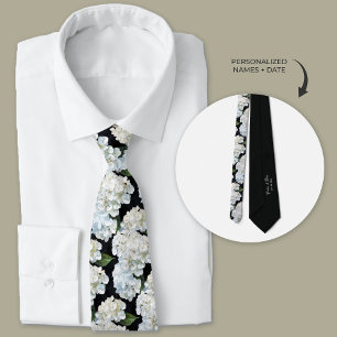 Black and White Hydrangea Groomsmen Neck Tie