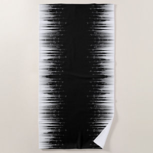 Black And White Hypnotic Circled Line Streaks Art Beach Towel