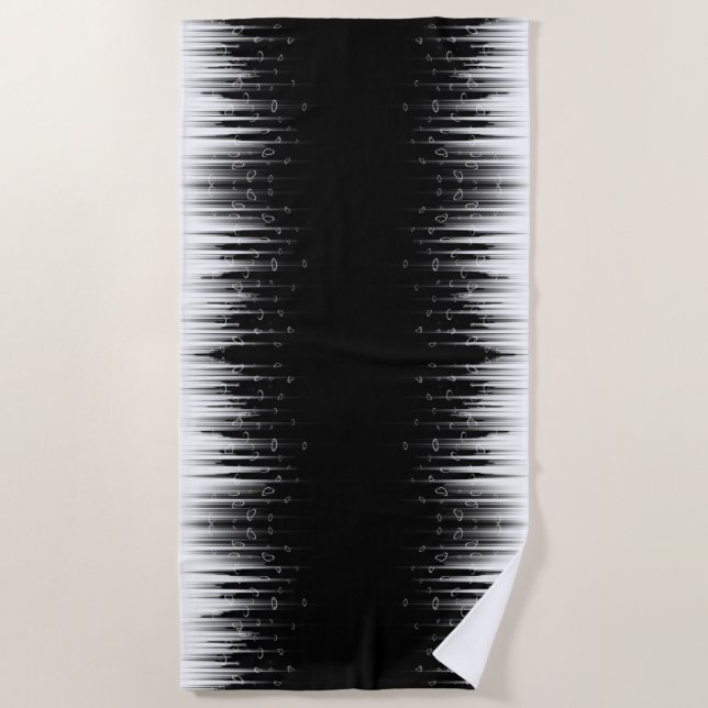 Black And White Hypnotic Circled Line Streaks Art Beach Towel (Front)