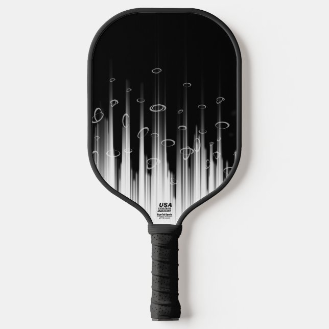 Black And White Hypnotic Circled Line Streaks Art Pickleball Paddle (Front)