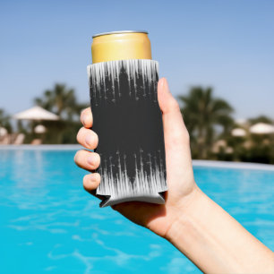 Black And White Hypnotic Circled Line Streaks Art Seltzer Can Cooler