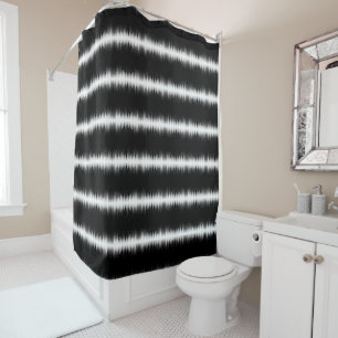 Black And White Hypnotic Circled Line Streaks Art Shower Curtain