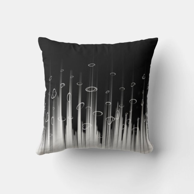 Black And White Hypnotic Circled Line Streaks Art Throw Pillow (Back)