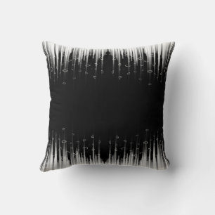 Black And White Hypnotic Circled Line Streaks Art Throw Pillow
