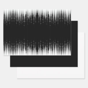 Black And White Hypnotic Circled Line Streaks Art Wrapping Paper Sheets