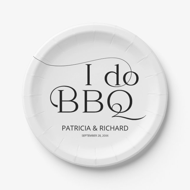 Black And White I do BBQ Engagement Party  Paper Plates (Front)