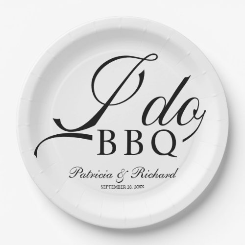 Black And White I Do BBQ Engagement Party Paper Plates
