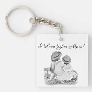 Black and White I Love You Mom Keychain