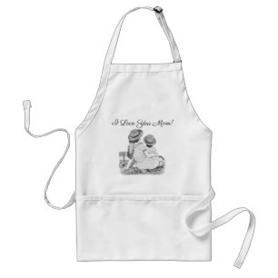 Black and White I Love You Mom Personalized Adult Apron
