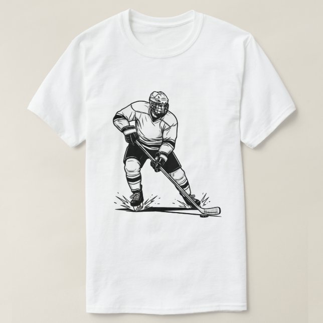 Black and White Ice Hockey Player T-Shirt (Design Front)
