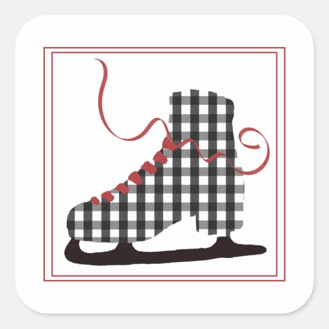 Black and White Ice Skate Christmas Sticker (Front)