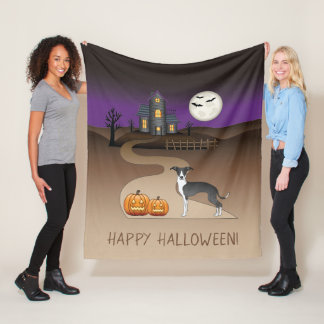 Black And White Iggy And Halloween Haunted House Fleece Blanket
