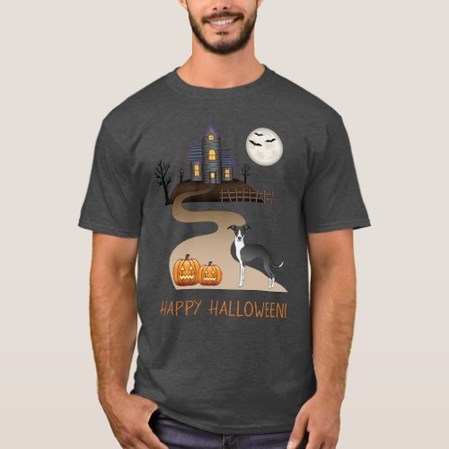 Black And White Iggy And Halloween Haunted House T_Shirt