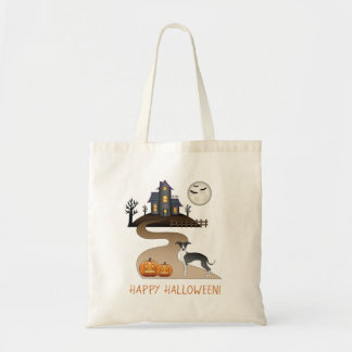 Black And White Iggy And Halloween Haunted House Tote Bag