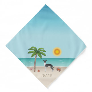 Black And White Iggy Dog At Tropical Summer Beach Bandana