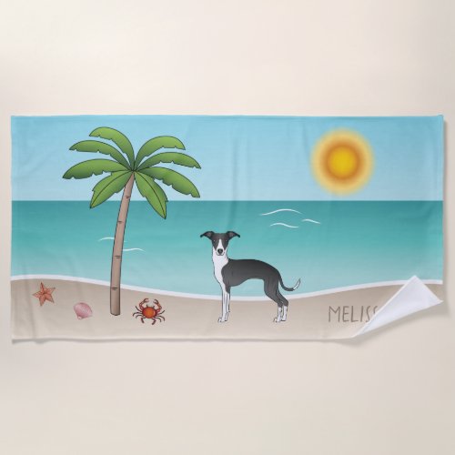 Black And White Iggy Dog At Tropical Summer Beach Beach Towel