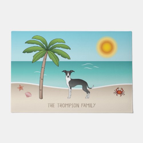 Black And White Iggy Dog At Tropical Summer Beach Doormat