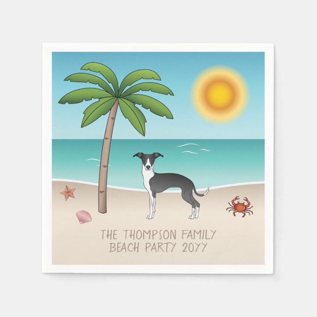 Black And White Iggy Dog At Tropical Summer Beach Napkins (Front)