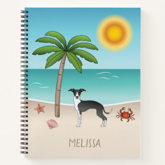 Black And White Iggy Dog At Tropical Summer Beach Notebook